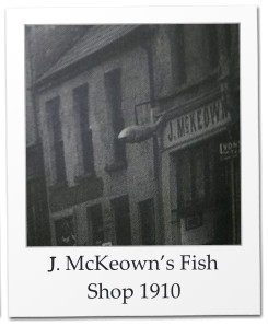 The original open fronted shop in 1910 in what used to be known as Ballymagee Street, which became known as the High Street in 1926.